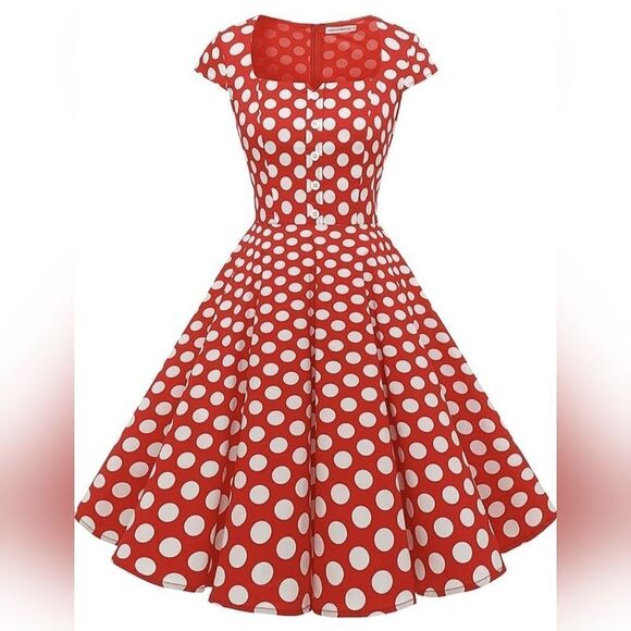 🔹️NWOT Red w/White Polka Dot 50's Rockabilly Dress Small - Picture 1 of 10